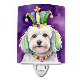 NEW Coton de Tulear King of Mardi Gras Ceramic Night Light Compact, UL-Certified, Ideal for Bedroom, Bathroom, Nursery, Hallway, Kitchen, 6x4x3