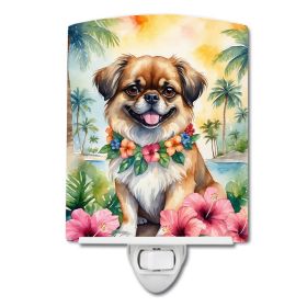NEW Tibetan Spaniel Luau Ceramic Night Light Compact, UL-Certified, Ideal for Bedroom, Bathroom, Nursery, Hallway, Kitchen, 6x4x3, Multicolor