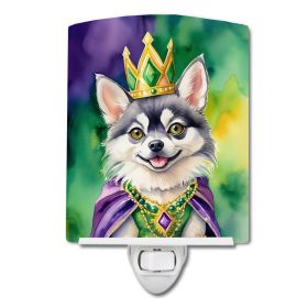 NEW Alaskan Klee Kai King of Mardi Gras Ceramic Night Light Compact, UL-Certified, Ideal for Bedroom, Bathroom, Nursery, Hallway, Kitchen, 6x4x3