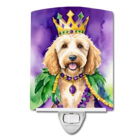 NEW Goldendoodle King of Mardi Gras Ceramic Night Light Compact, UL-Certified, Ideal for Bedroom, Bathroom, Nursery, Hallway, Kitchen, 6x4x3