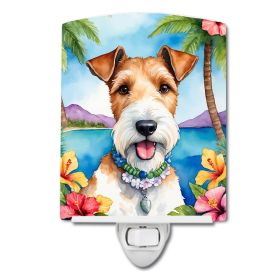 NEW Fox Terrier Luau Ceramic Night Light Compact, UL-Certified, Ideal for Bedroom, Bathroom, Nursery, Hallway, Kitchen, 6x4x3, Multicolor