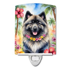 NEW Keeshond Luau Ceramic Night Light Compact, UL-Certified, Ideal for Bedroom, Bathroom, Nursery, Hallway, Kitchen, 6x4x3, Multicolor