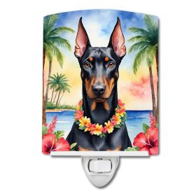 NEW Doberman Pinscher Luau Ceramic Night Light Compact, UL-Certified, Ideal for Bedroom, Bathroom, Nursery, Hallway, Kitchen, 6x4x3, Multicolor