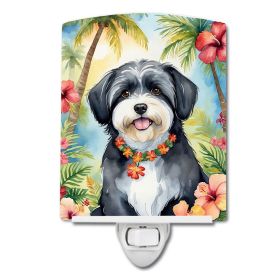 NEW Havanese Luau Ceramic Night Light Compact, UL-Certified, Ideal for Bedroom, Bathroom, Nursery, Hallway, Kitchen, 6x4x3, Multicolor