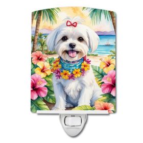 NEW Maltese Luau Ceramic Night Light Compact, UL-Certified, Ideal for Bedroom, Bathroom, Nursery, Hallway, Kitchen, 6x4x3, Multicolor