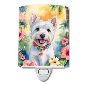 NEW Westie Luau Ceramic Night Light Compact, UL-Certified, Ideal for Bedroom, Bathroom, Nursery, Hallway, Kitchen, 6x4x3, Multicolor