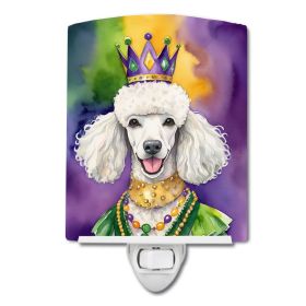 NEW White Poodle King of Mardi Gras Ceramic Night Light Compact, UL-Certified, Ideal for Bedroom, Bathroom, Nursery, Hallway, Kitchen, 6x4x3