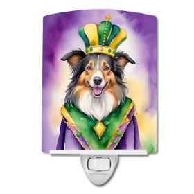 NEW Collie King of Mardi Gras Ceramic Night Light Compact, UL-Certified, Ideal for Bedroom, Bathroom, Nursery, Hallway, Kitchen, 6x4x3, Multicolo