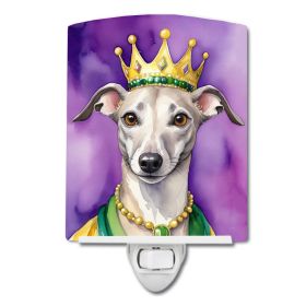 NEW Whippet King of Mardi Gras Ceramic Night Light Compact, UL-Certified, Ideal for Bedroom, Bathroom, Nursery, Hallway, Kitchen, 6x4x3, Multicol