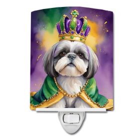 NEW Shih Tzu King of Mardi Gras Ceramic Night Light Compact, UL-Certified, Ideal for Bedroom, Bathroom, Nursery, Hallway, Kitchen, 6x4x3, Multico