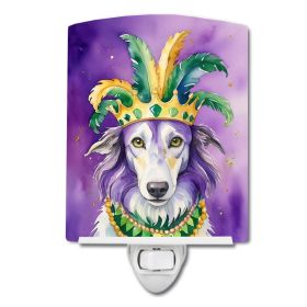 NEW Borzoi King of Mardi Gras Ceramic Night Light Compact, UL-Certified, Ideal for Bedroom, Bathroom, Nursery, Hallway, Kitchen, 6x4x3, Multicolo