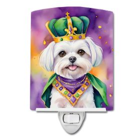NEW Maltese King of Mardi Gras Ceramic Night Light Compact, UL-Certified, Ideal for Bedroom, Bathroom, Nursery, Hallway, Kitchen, 6x4x3, Multicol